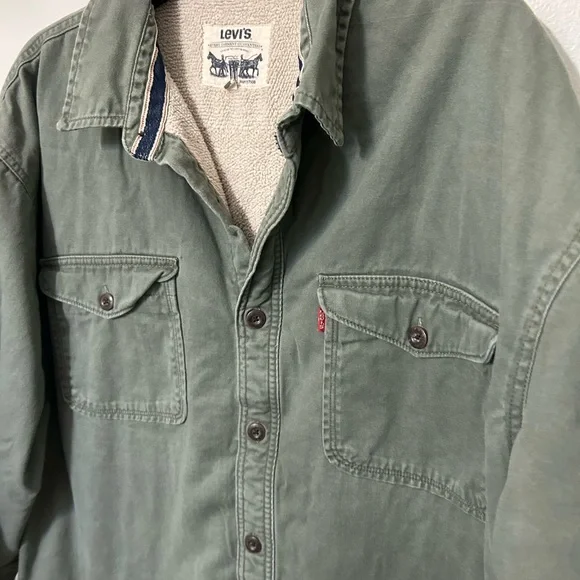 Vintage Levis Strauss Trucker Coat Jacket Mens XL Flannel Lined Green Barn Coat - Picture 6 of 10